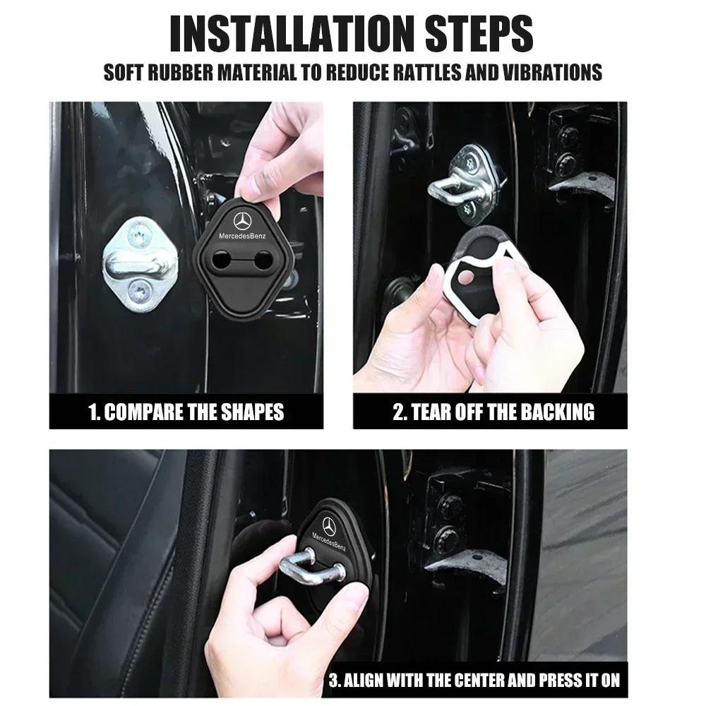 4Pcs Silicone Car Door Lock cover Protective Buckle Cover Sticker For Mercedes Benz AMG A D G Class GLA GLB W124 W176 C260 C300 BE1