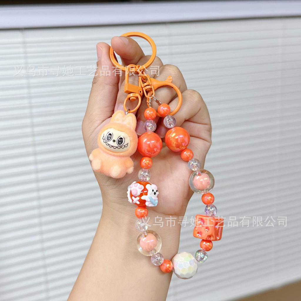 Creative Cartoon Doll Beaded Mobile Phone Chain Keychain Women's School Bag Couple Car Key Chain Bag Pendant