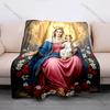 1PC Virgin Mary and Child Statue Print Believer Pray Blanket Warm Soft Flannel Material Suitable for All Seasons Luxurious Gift