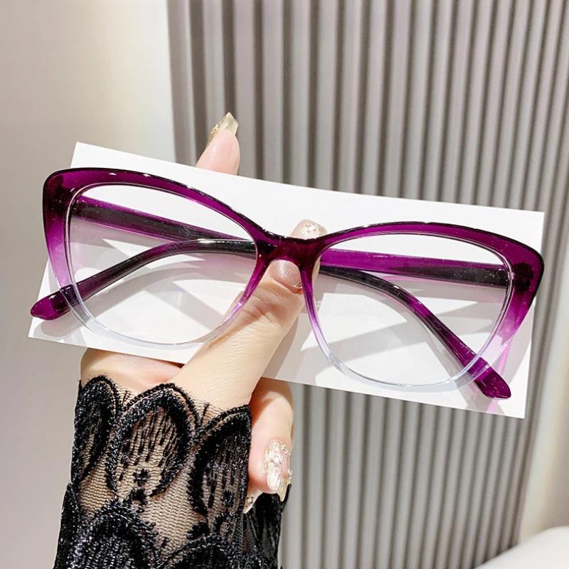 Stylish Anti Blue Light Cat Eye Eyeglasses Ultra-light Near Sight Eyewear Computer Myopia Eyewear for Female Diopter 0 Up To -3.0