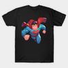 Asiatische Größe Herren Schwarz Print T-Shirt Superman No-Cut Thermotransferdruck Baumwolle T-Shirt