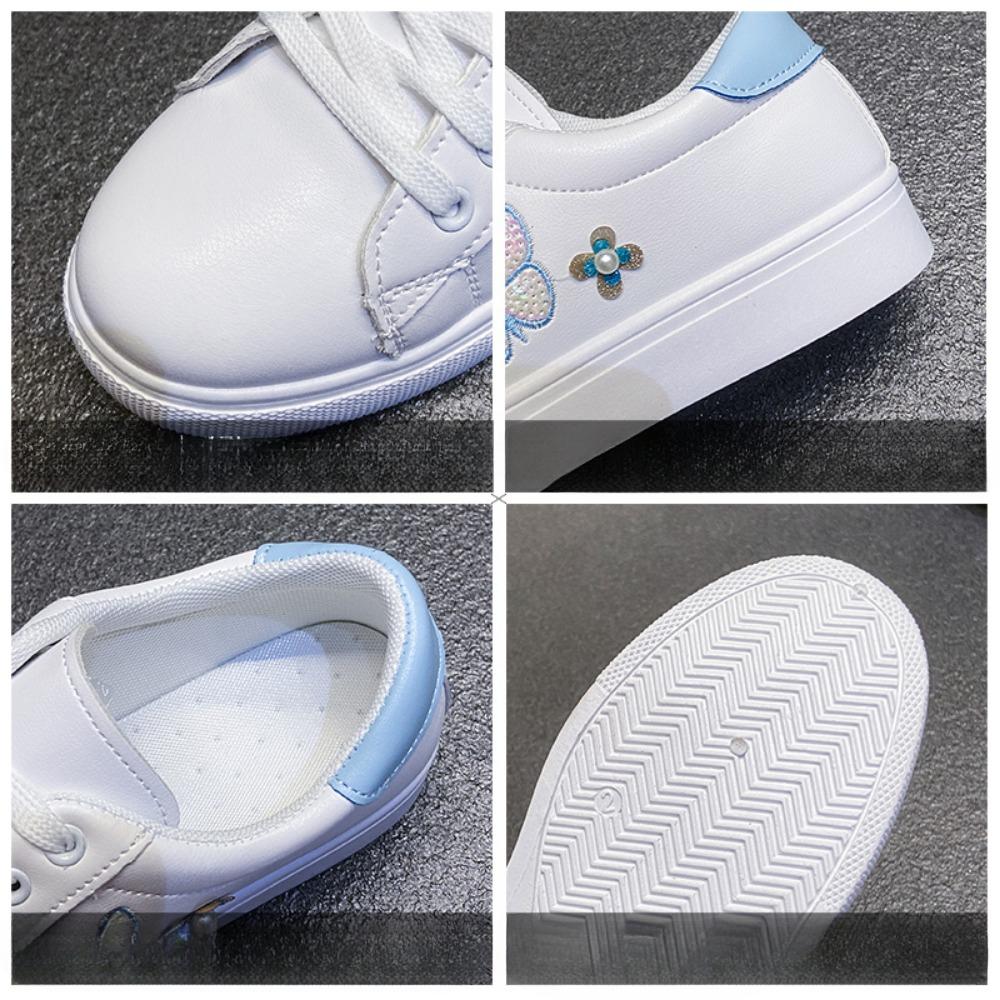 Mode Mode Weiß Atmungsaktive Damen Laufschuhe Frühling und Herbst Bestickter Schmetterling Spitze Lässige Sportschuhe Zapatos De Mujer