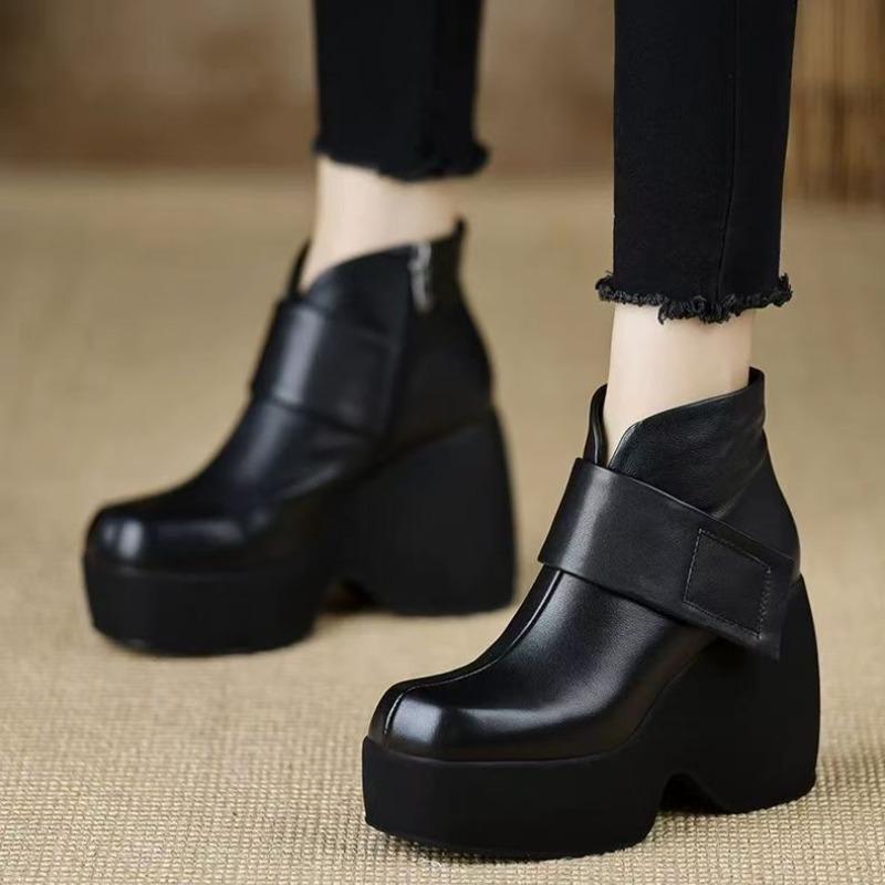 Women's Ankle Boots Autumn Vintage Fashion Platform Short Boots Outdoor Non Slip Wear-resistant Wedge Shoes