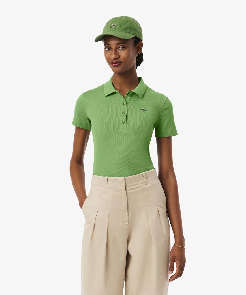 LACOSTE Women'S Slim Fit Rib Knit Polo Shirt Df5377-56G Npa