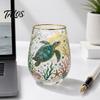 Decorative Home Tea Glass Hand Painted Tumbler, Egg Shaped Cup with Gold Rim, Clear Lead-Free Retro Enamel Style Mug for Coffee Wine Juice Cold