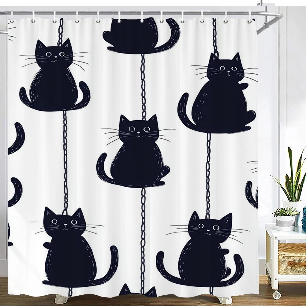 Cartoon Niedliche Katze Duschvorhang Bedruckter Stoff Einfacher Stil Süße Katzen Badezimmervorhang Badewanne Heimdekoration Vorhang