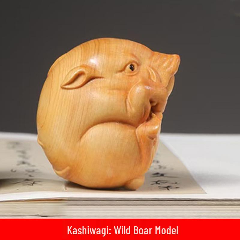 Wild Boar Green Sandalwood & Cypress Carved Ornament - Wooden Cultural Plaything, Size: 5.4×4.5×4