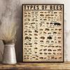 1 stuk Canvas Poster, Soorten Bijen Poster, Soorten Insecten Poster, Bij Illustratie Poster, Bij Kennis Poster Muurkunst Voor Liv