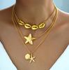 Bohemian Metal Starfish Shell Pendant Necklaces for Women Ladies Fashion Beach Style Multi Layered Necklaces Jewelry Wholesale