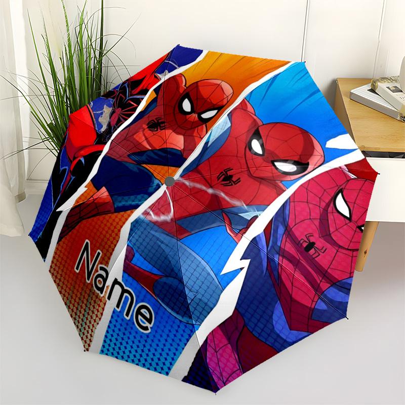 1pc Spider-Man Custom Name Automatic Folding Umbrella - Compact 8-Rib Design, Durable Plastic & Iron, Daily Use 010