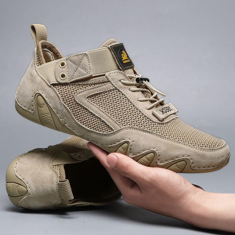 Top Layer Leather Men's Shoes Men's Sports Casual Shoes All-Matching and Lightweight Breathable Mesh Shoes