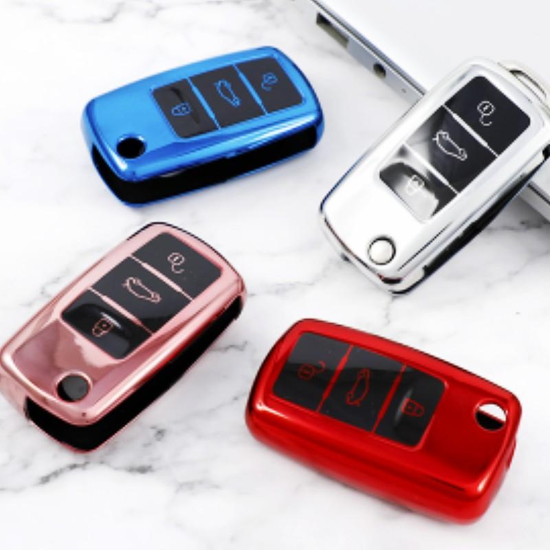 Obudowa kluczyka do samochodu uchwyt na brelok do VW Volkswagen Polo Golf Passat Beetle Caddy T5 Up Eos Tiguan Jetta dla Skoda Octavia A5