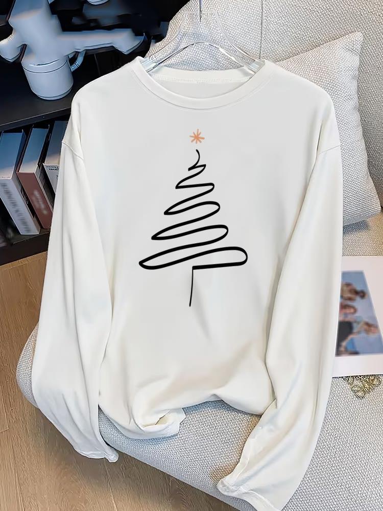 (Asian Size) Tree 90s Lovely Print T Shirt Christmas New Year Graphic Tee Women Autumn Winter Casual Fashion Top Clothing Long Sleeve T-shirts