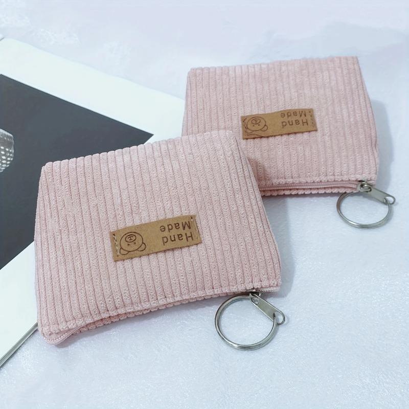 Corduroy Coin Purse  Flannel Zipper Bag  Cloth Label Striped Coin Bag  Girl Small Wallet  Storage Key Case