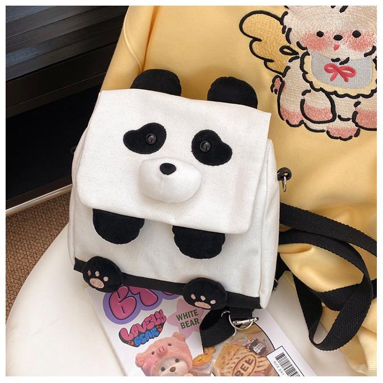 Canvas Panda Rucksack für Mädchen mit Stickerei Kompakte Studenten-Reise-Geldbörse