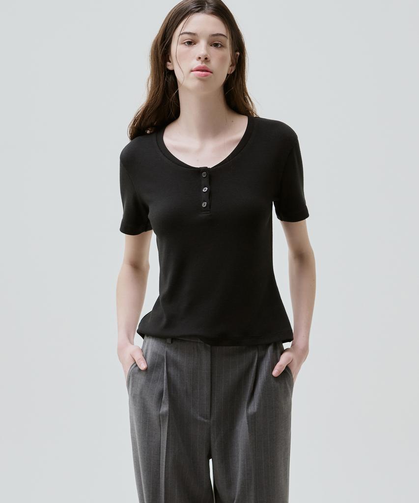 Deuloupisumeon Bay Henley Neck Short Sleeve T-Shirt [L.Grey]