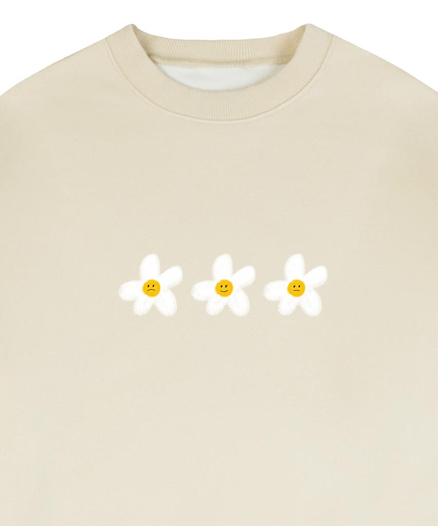 GRAVER [Unisex] 3 Maľované Kvetinové Smejúce sa Mikina_Krémová