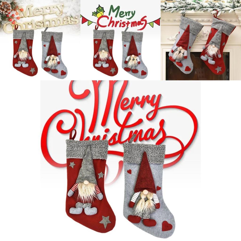Creative Nordic Forest Santa Dolls And Red Christmas Socks Gift Bags For Festive Decor