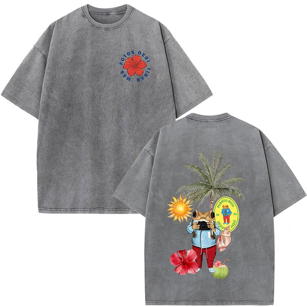 Vintage Washed Rapper Bad Bunny Debi Tirar Mas Fotos DTMF T Shirts Men Women Summer Clothing Fashion Hip Hop Tshirts Streetwear