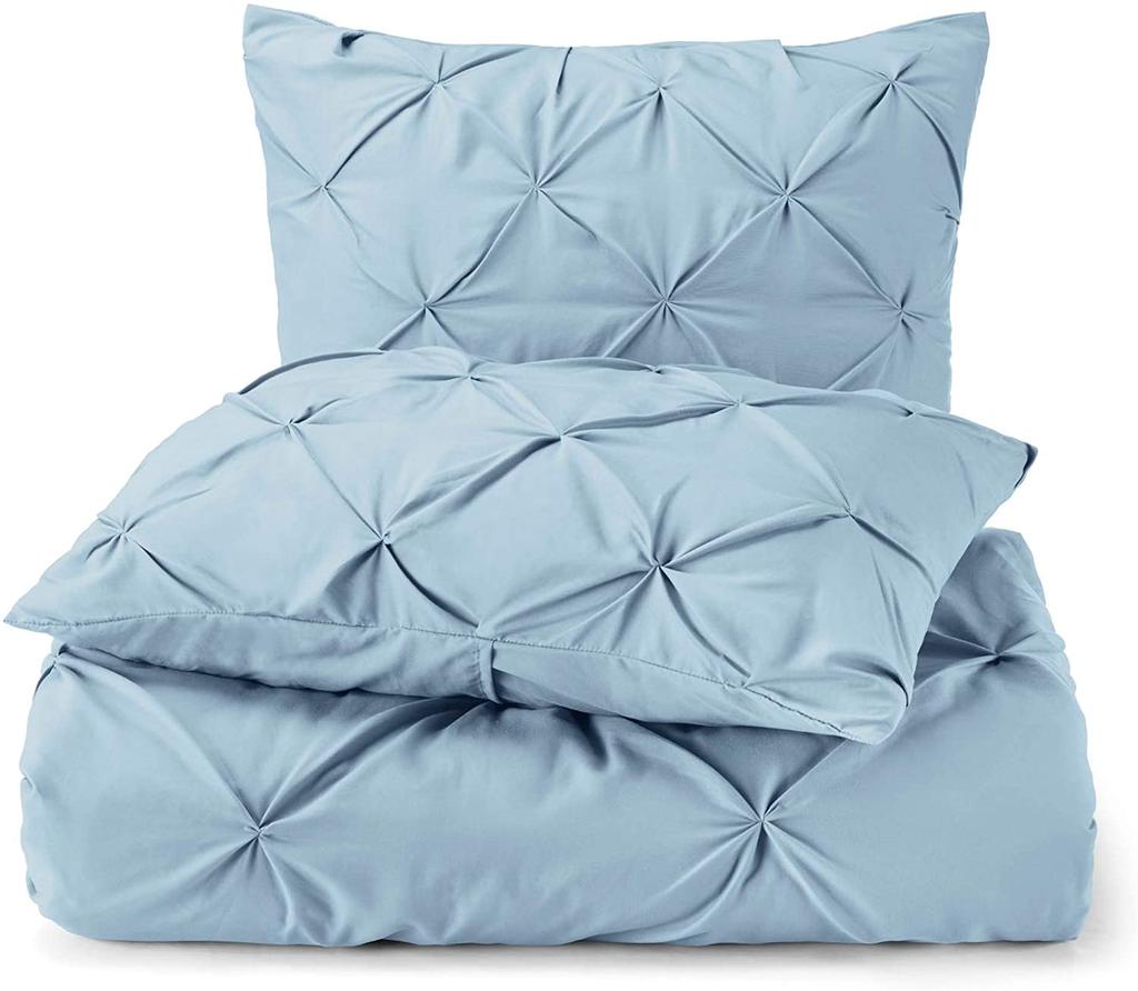 Aoyatex 3PC Pleated Quilt Cover Set Duvet Cover Bedding Set with Pillowcase Bed Cover Set