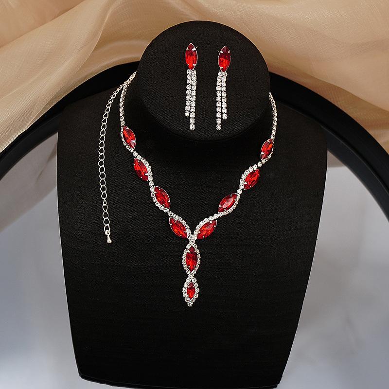 Luxury Crystal Diamond Necklace Earrings Two Piece Set Party Dress Women Necklace Accessories Jewelry