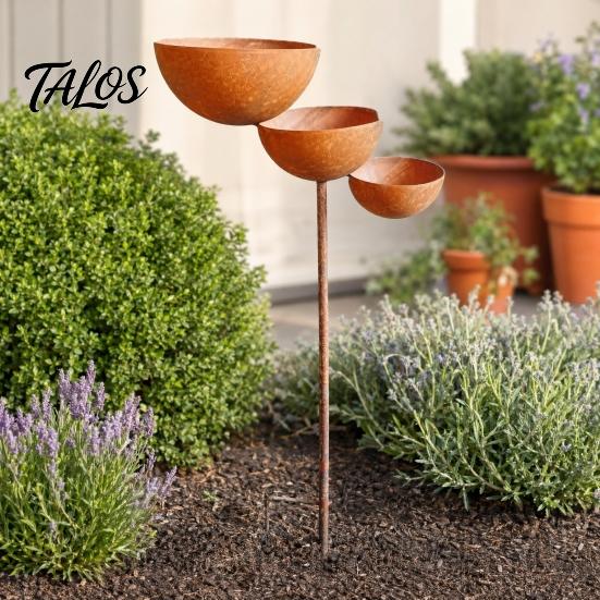3 Tiered Cascading Rain Catcher Bird Bath, Metal Garden Stake Bird Water Bowl Feeder, Outdoor Pollinator Watering Station for Garden, Patio, Yard,