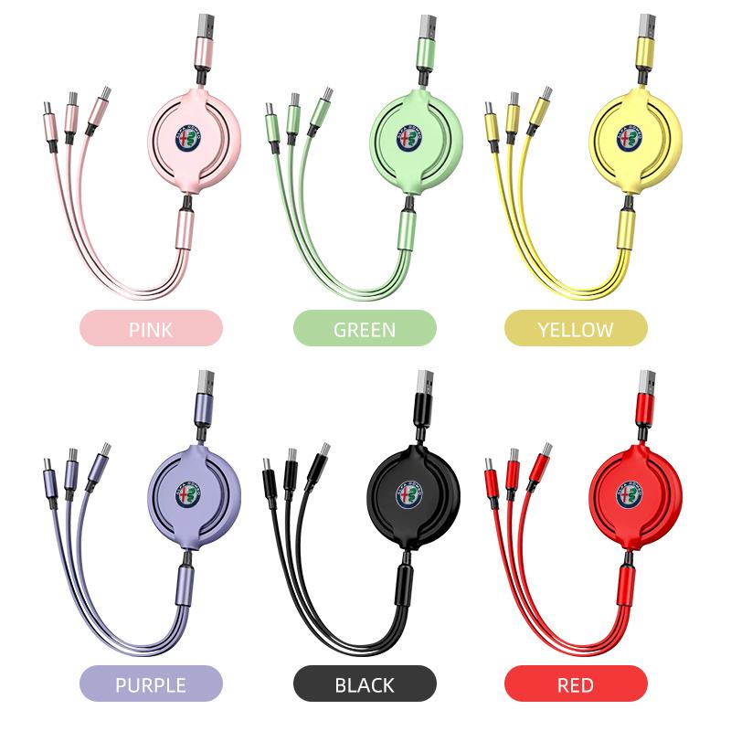 USB Type-C Fast Charging Cable 3in1 Telescopic Charger For Alfa Romeo 159 Giulietta 156 147 Giulia Mito GT Stelvio Spider Khg156