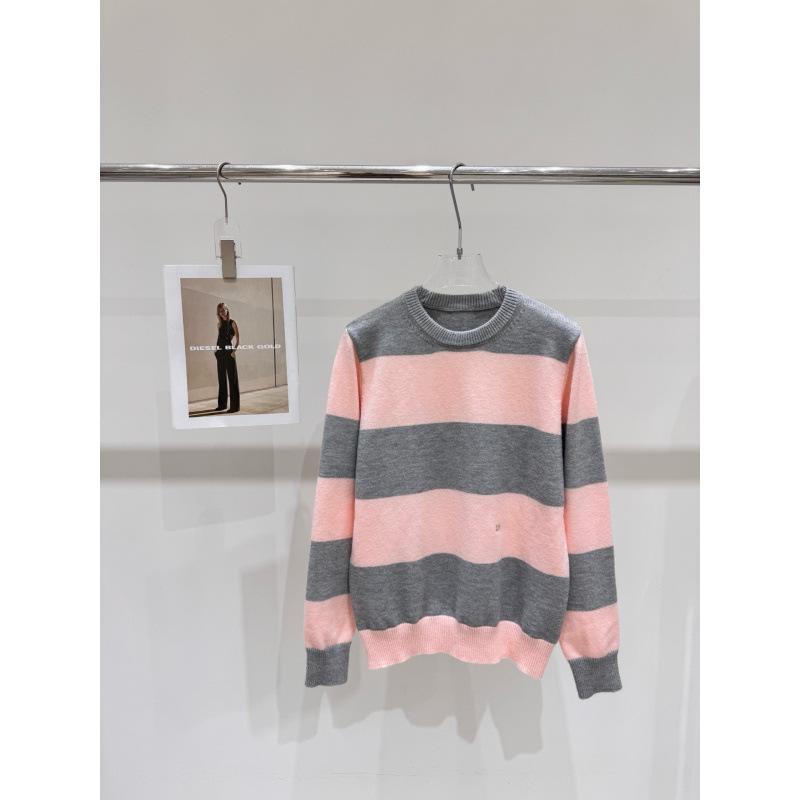 Autumn/Winter Embroidered Striped Knit Pullover