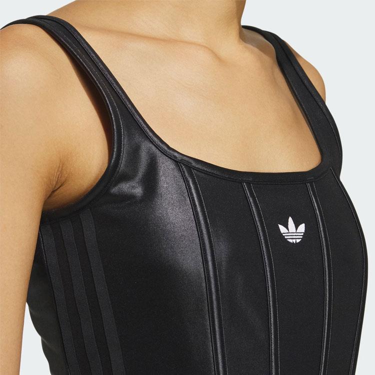 adidas Originals Trefoil Corset Tank Top With Solid Color Logo Women Tops Black IX1912