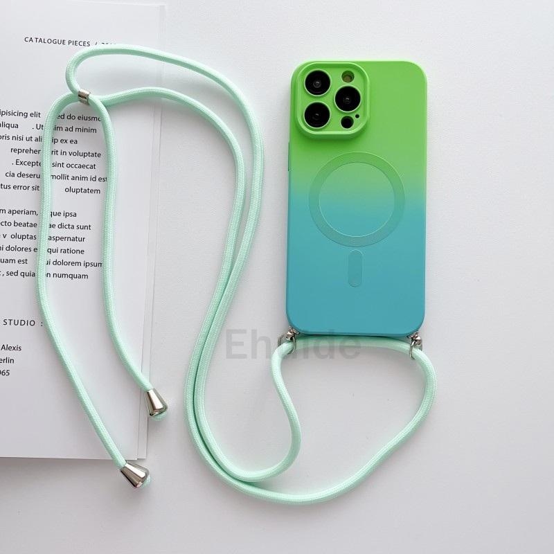 Crossbody Lanyard Case For Samsung Galaxy S24 Ultra S23 FE S21 S20 S25 Plus Note 20 Magsafe Magnetic Gradient Lens Strap Cover
