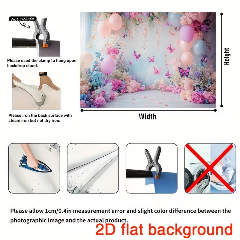 Tissu de Fond Fleuri Pastel Rêveur et Ballons 2D pour Stand Photo de Fête d'Anniversaire