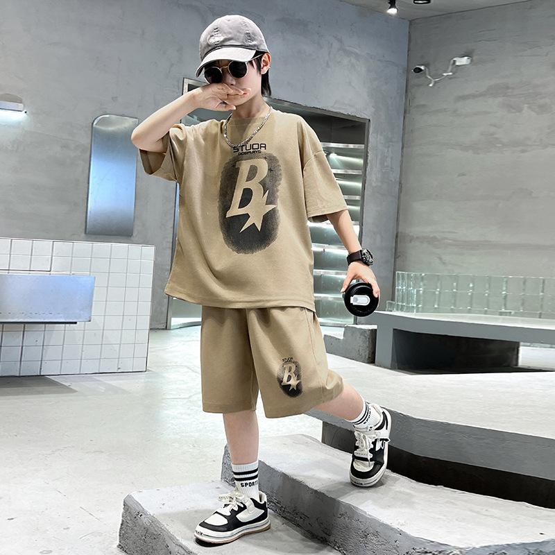 Summer Boys Alphabet T-Shirt Tops+Shorts Pant Student Workout Sets School Kids 2 PCS Tracksuit Children Jogging Outfits