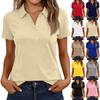 Women’s Casual V Neck Short Sleeve Collared Shirt Button Front Relaxed Fit Solid Top for Daily Wear
