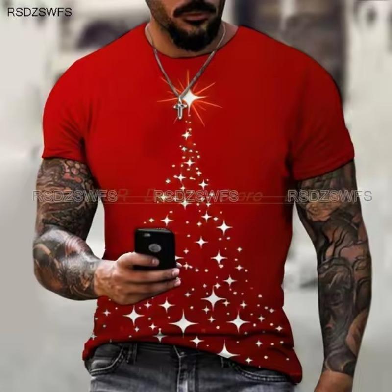 T-shirt da uomo con stampa 3D di Babbo Natale, regalo di Natale alla moda, da uomo, girocollo, a maniche corte, oversize, abbigliamento hip hop