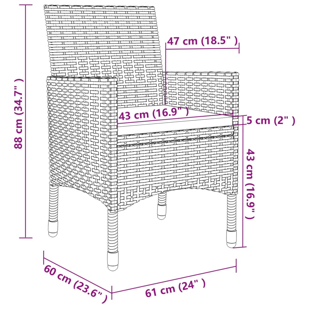 Vidaxl 5-Cz. Garden Furniture Set With Cushions, PE Rattan And Glass