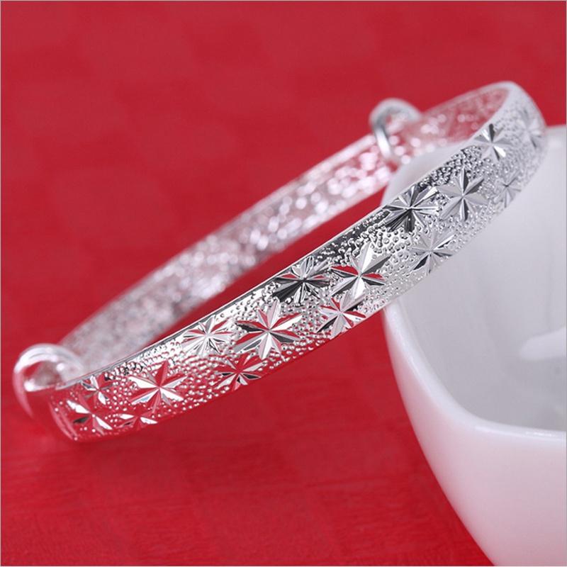 Elegantes Damen Silber Sternenmuster Verstellbares Armband Armreif Perfekt Für Jeden Anlass
