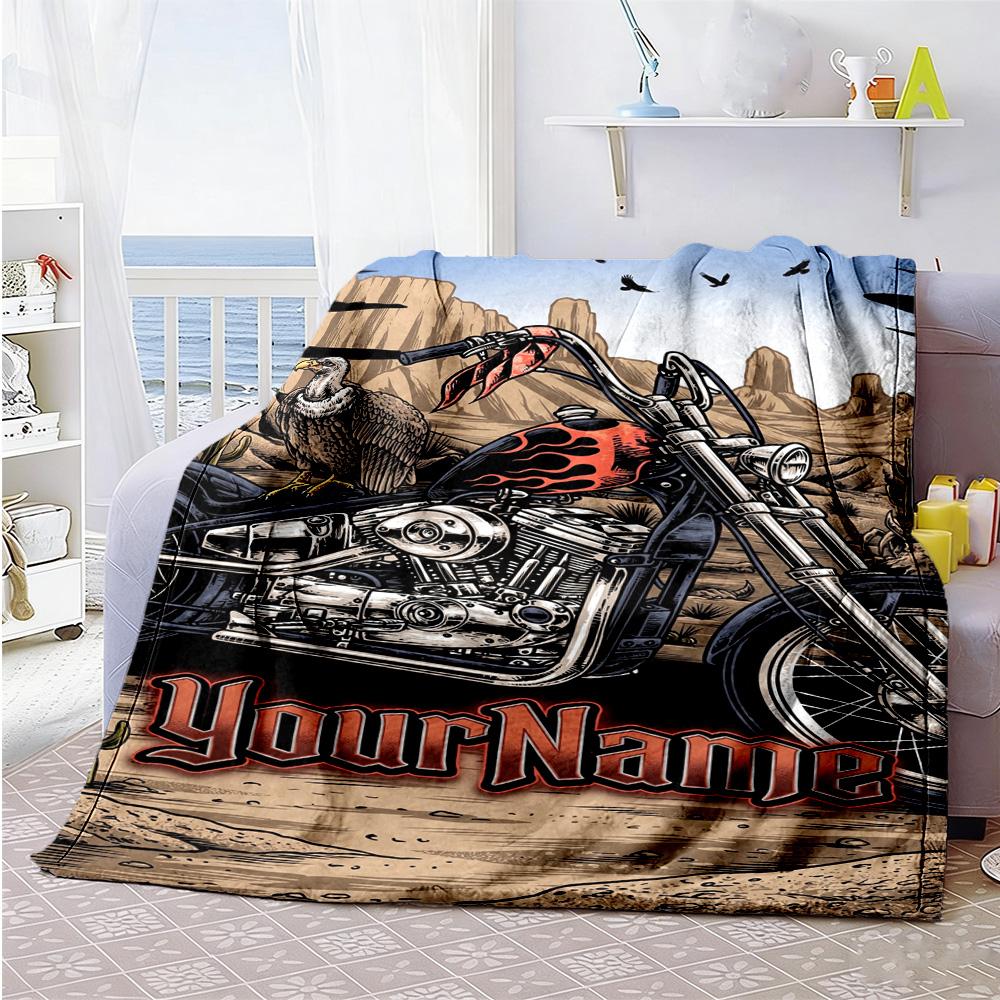 Harley-davidson Motorcycles Customize Text Blanket Gift Customizable Blanket Ultra-Soft Suitable for Seaside Nap Chair Sofa Four Seasons Multipurpose