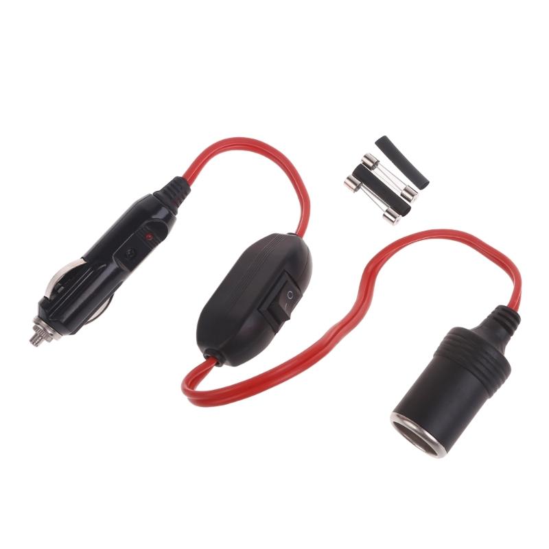 Cigarette Lighter Extension Cord with Switches Male Plug to Female Socket Heavy Duty Extension Cable with LED Lights