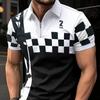 New Men's Lapel Fashion Square Plaid Printed Men's T-shirt POLO Shirt Men's Tops