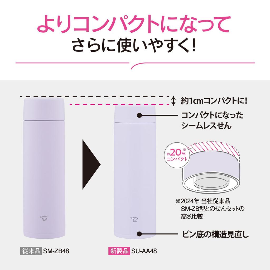 Zojirushi Water Bottle SU-AA48-VM 480ml Dishwasher Safe Seamless Spout Compact Insulation Cold Retention Screw Ice Purple