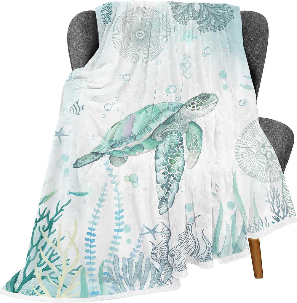 Zeeschildpad Plaid Superzacht Flanellen Fleece Deken voor Jongen Meisje Lichtgewicht Gezellig Warm Oceaan Thema Bed Bank Sofa Deken