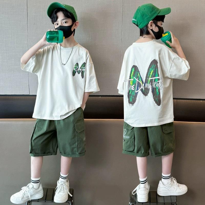 Teen Boys Clothing Set Summer Letter Short Sleeve T-shirt Pants 2Pcs Suit for 5 6 8 10 12 Years Kids Handsome Casual Outfit