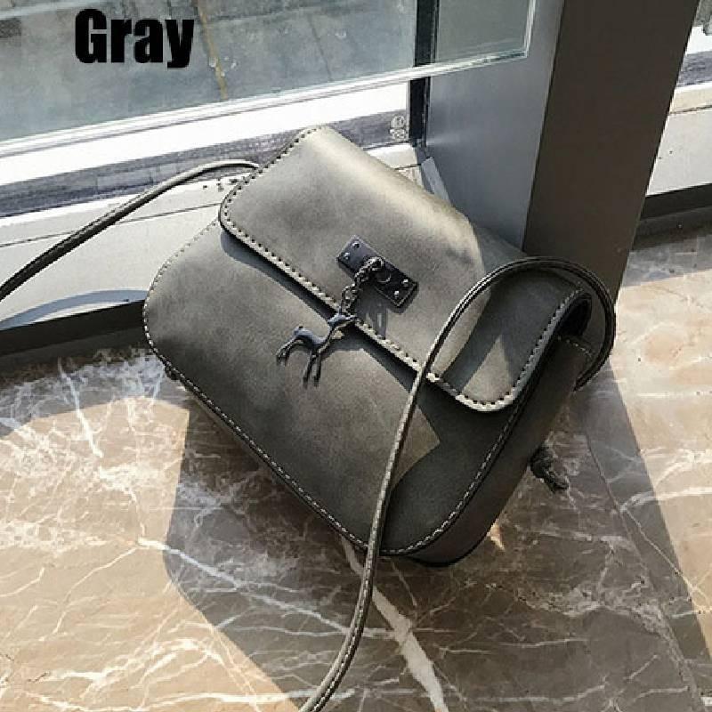 Retro Solid Color Deer Pendant Saddle Bag Crossbody Shoulder Bag Pu Square Bag