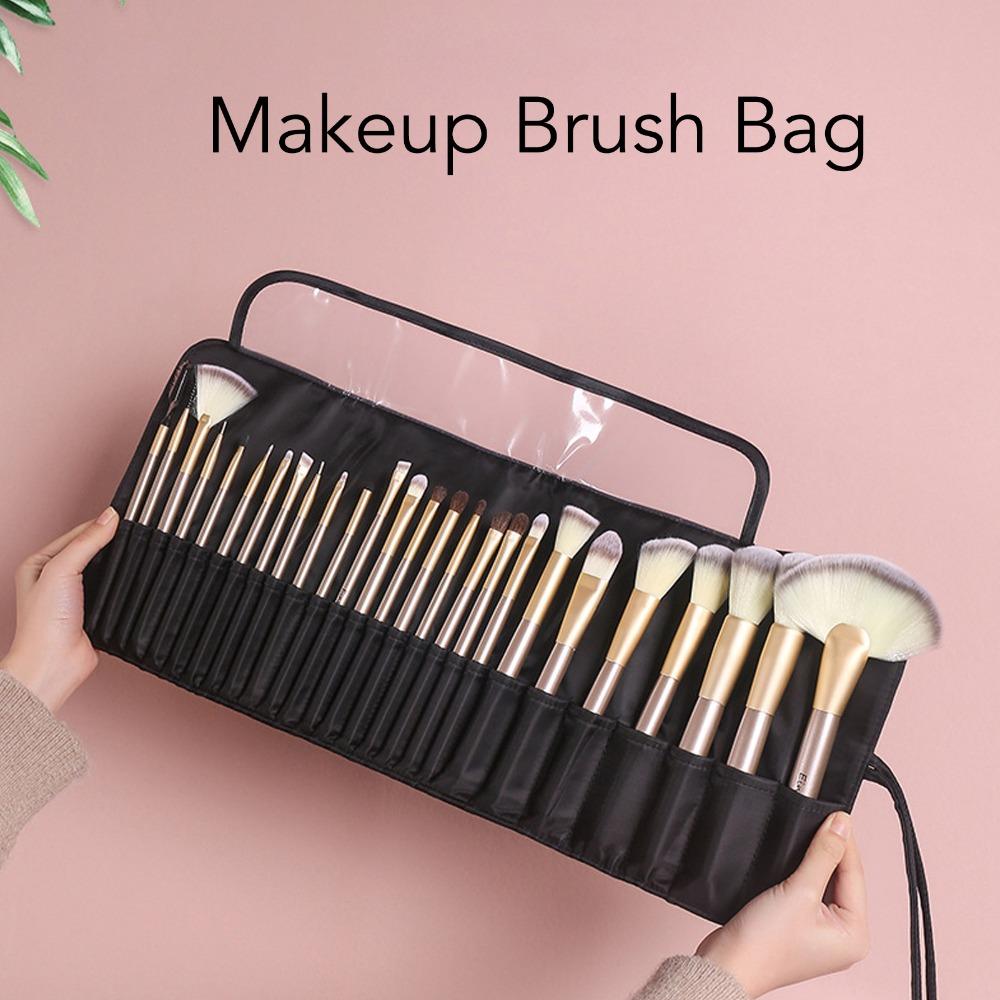 26 Holes Makeup Brush Case Waterproof Black Cosmetic Tool Storage Bag Multifunctional Large Capacity Makeup Brush Organizer