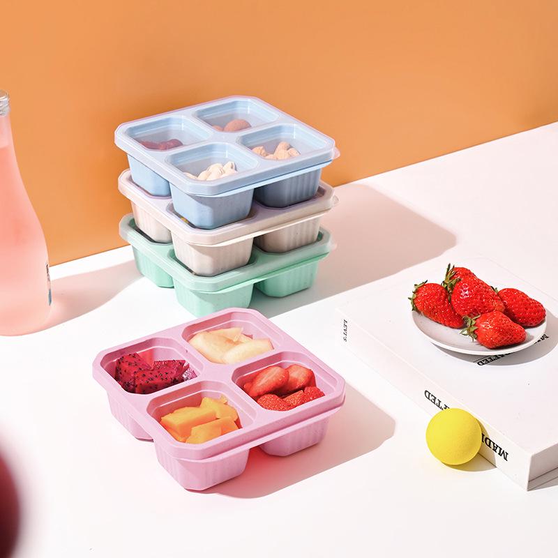 Wheat Straw Airtight Snack Box, Four Compartments for Nuts, Candy, Pastry, and Fresh Food Storage