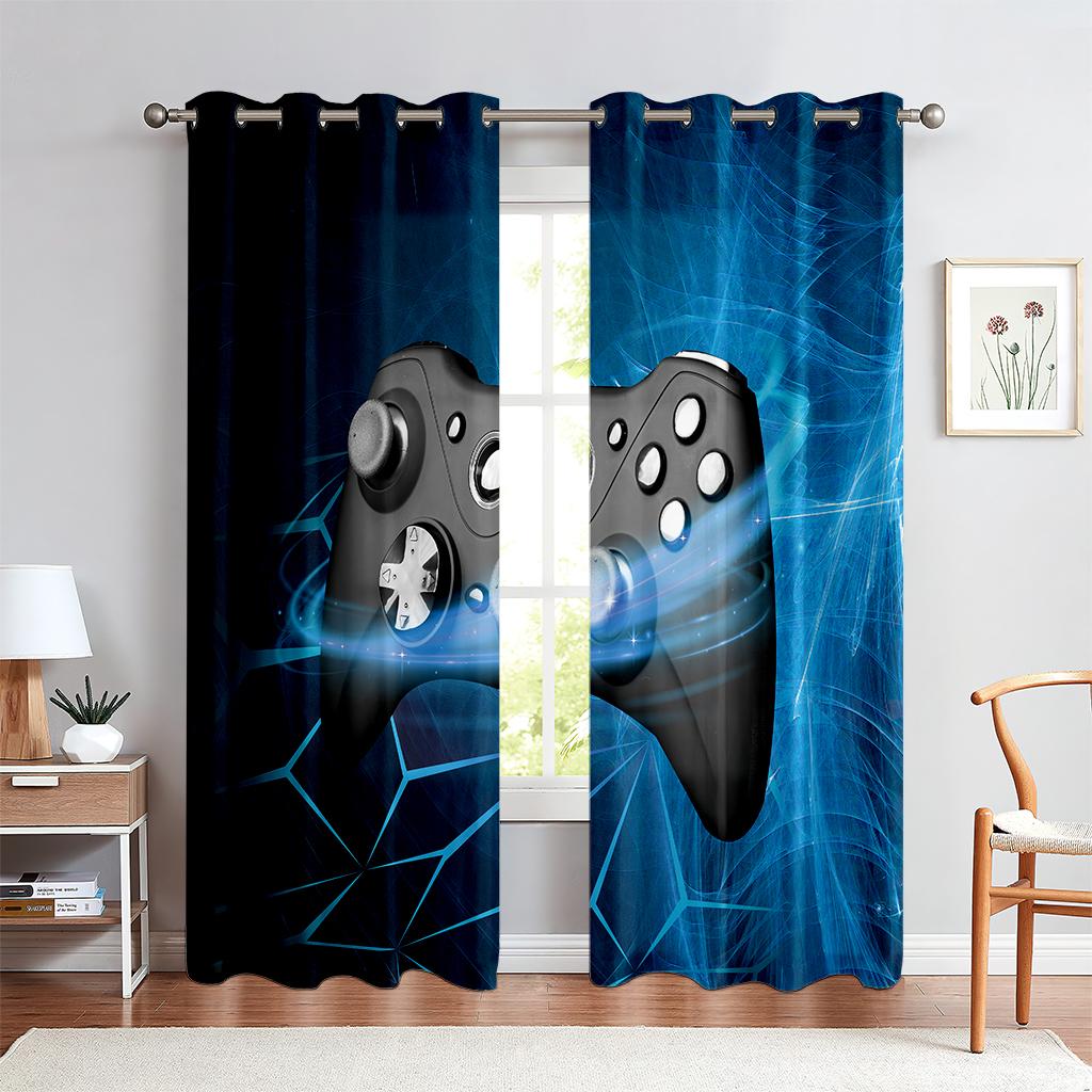 2PCS Technology Game Controller Printed Curtains, Living Room Bedroom Gaming Room Decorative Curtains, Pattern Customization