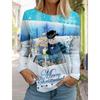Ladie Christmas Reindeer Print Long Sleeve T-Shirt Christmas Cartoon Pattern Sports Casual Cute Polyester Round Neck Long Sleeve