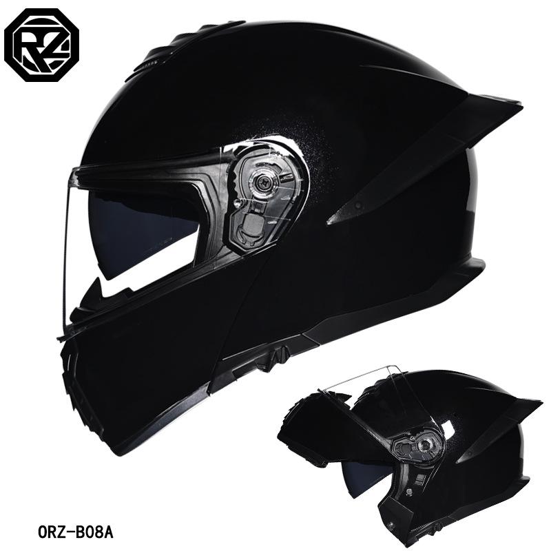 DOT Authentication Orz Motorcycle helmet for men and women, open-face helmet with dual visors, winter tail wing, semi-full coverage, all-season blue