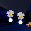 Needle Retro Court Style Atmospheric Pearl Earrings Zircon Inlaid Three-Dimensional Flower Earrings