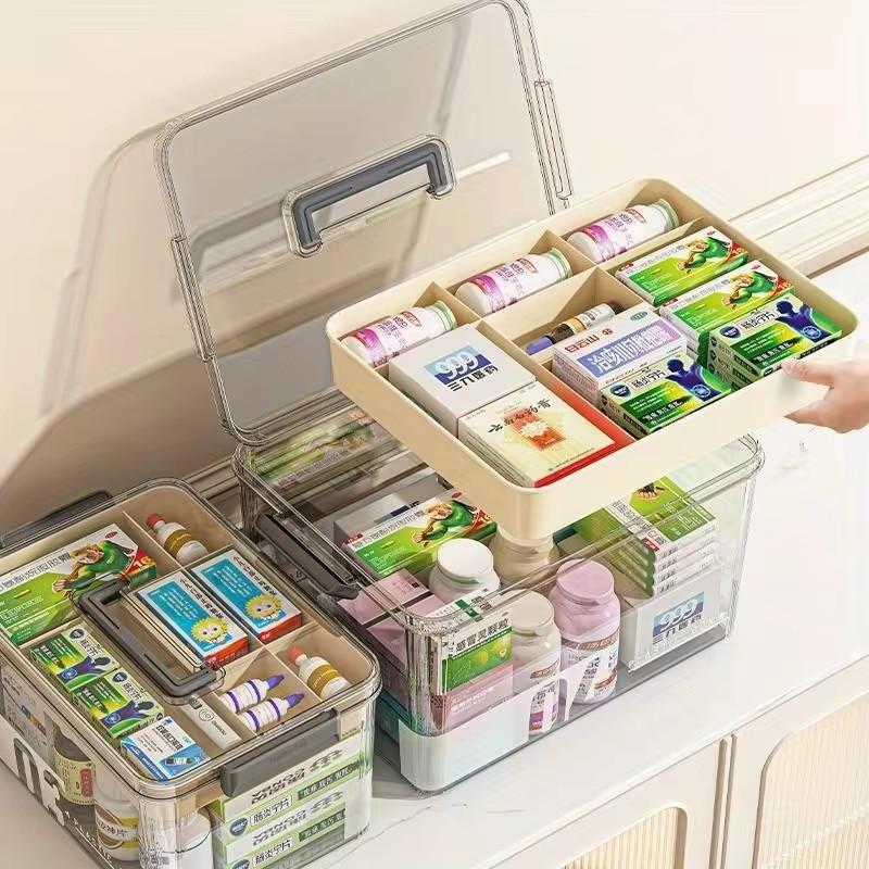 Velkokapacitní úložný box na léky Přenosná domácí lékárnička pro první pomoc Rodinný box na léky pro případ nouze Vícevrstvý pouzdro na léky